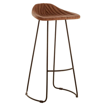Bison Brown Leather & Iron Stool