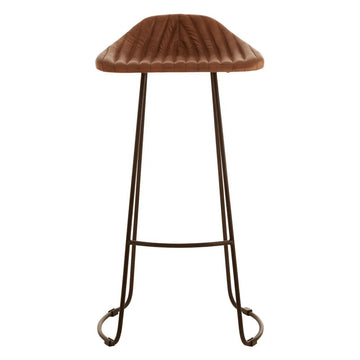 Bison Brown Leather & Iron Stool