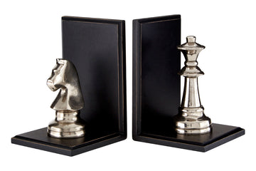 Harlington Townhouse Silver Aluminium 2 Chess Pieces Wooden Bookends