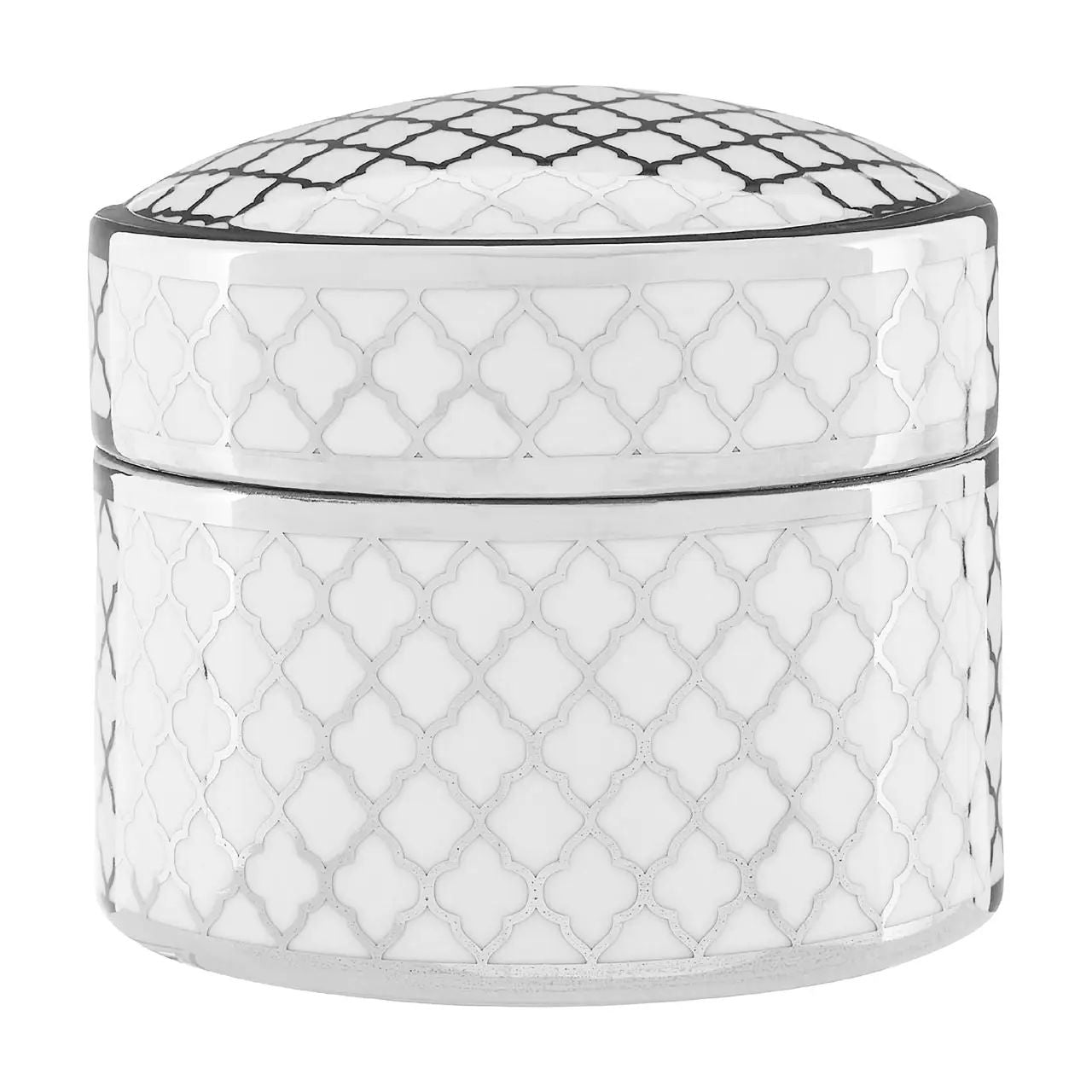 Renia Large White & Silver Ceramic Trinket Box