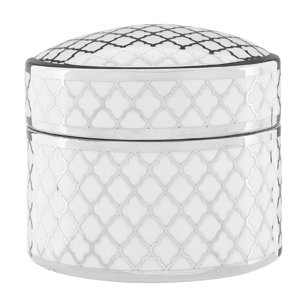 Renia Large White & Silver Ceramic Trinket Box