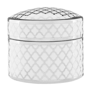2Pc Renia Large & Small White Silver Ceramic Trinket Boxes
