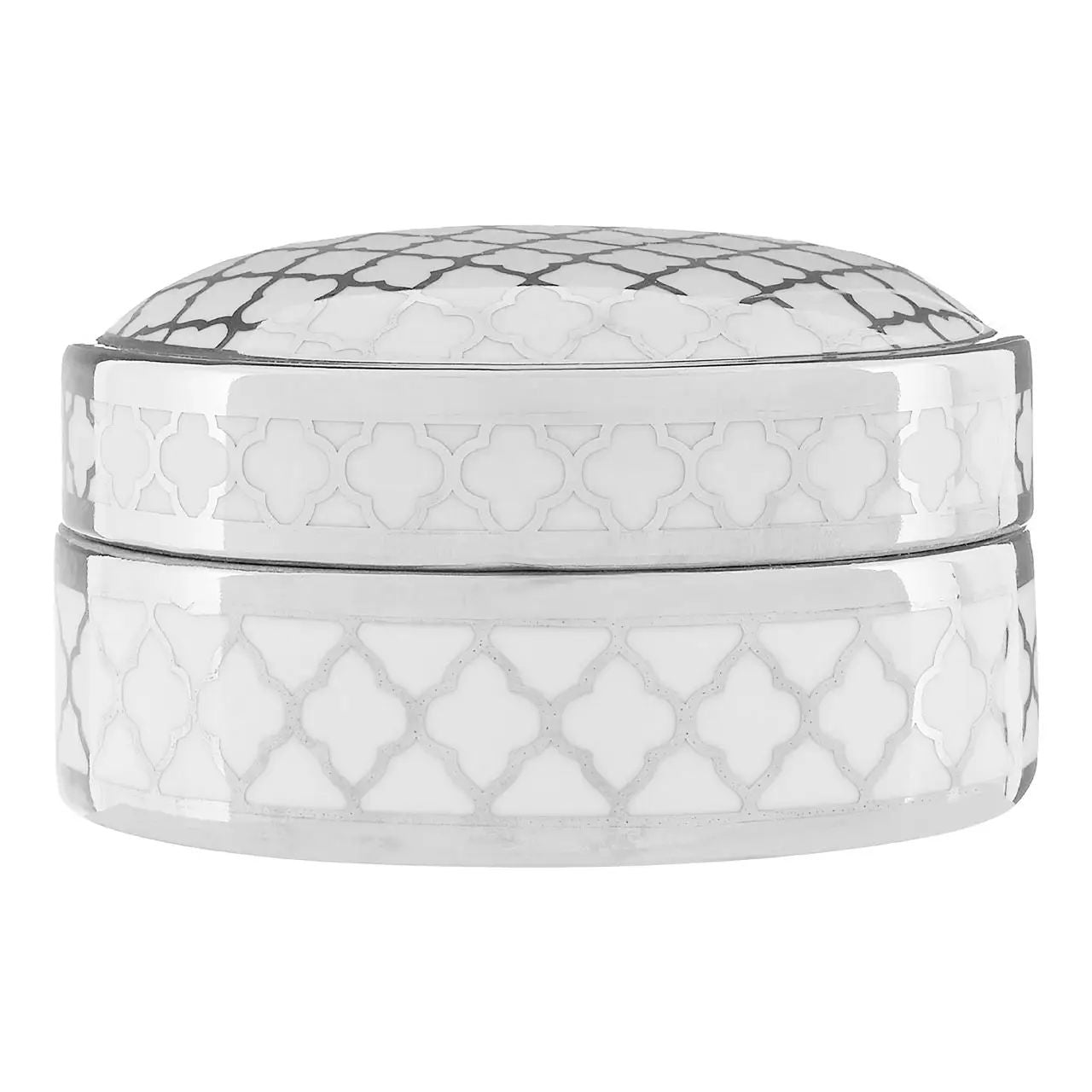 Renia Small White & Silver Ceramic Trinket Box