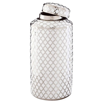 Renia Large White Silver Ceramic Ginger Jar