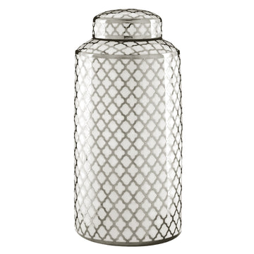 Renia Large White Silver Ceramic Ginger Jar