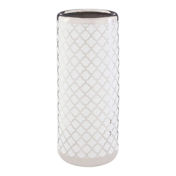 Renia Freestanding White & Silver Ceramic Umbrella Stand