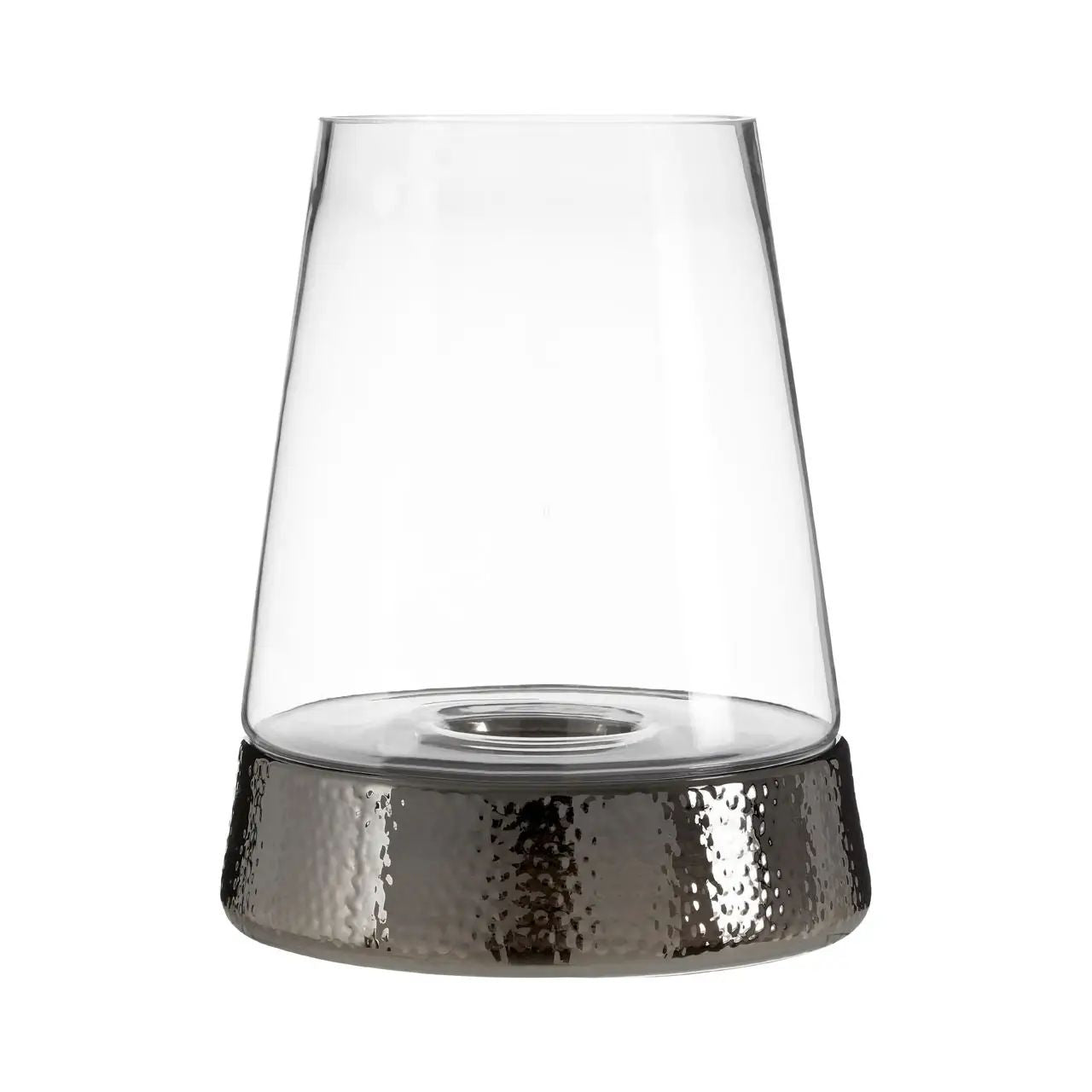 Hartele Large Clear Glass & Nickel Finish Base Candle Holder