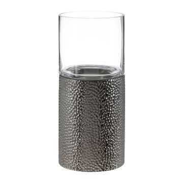 Hartele Small Clear Glass & Nickel Finish Base Pilar Candle Holder