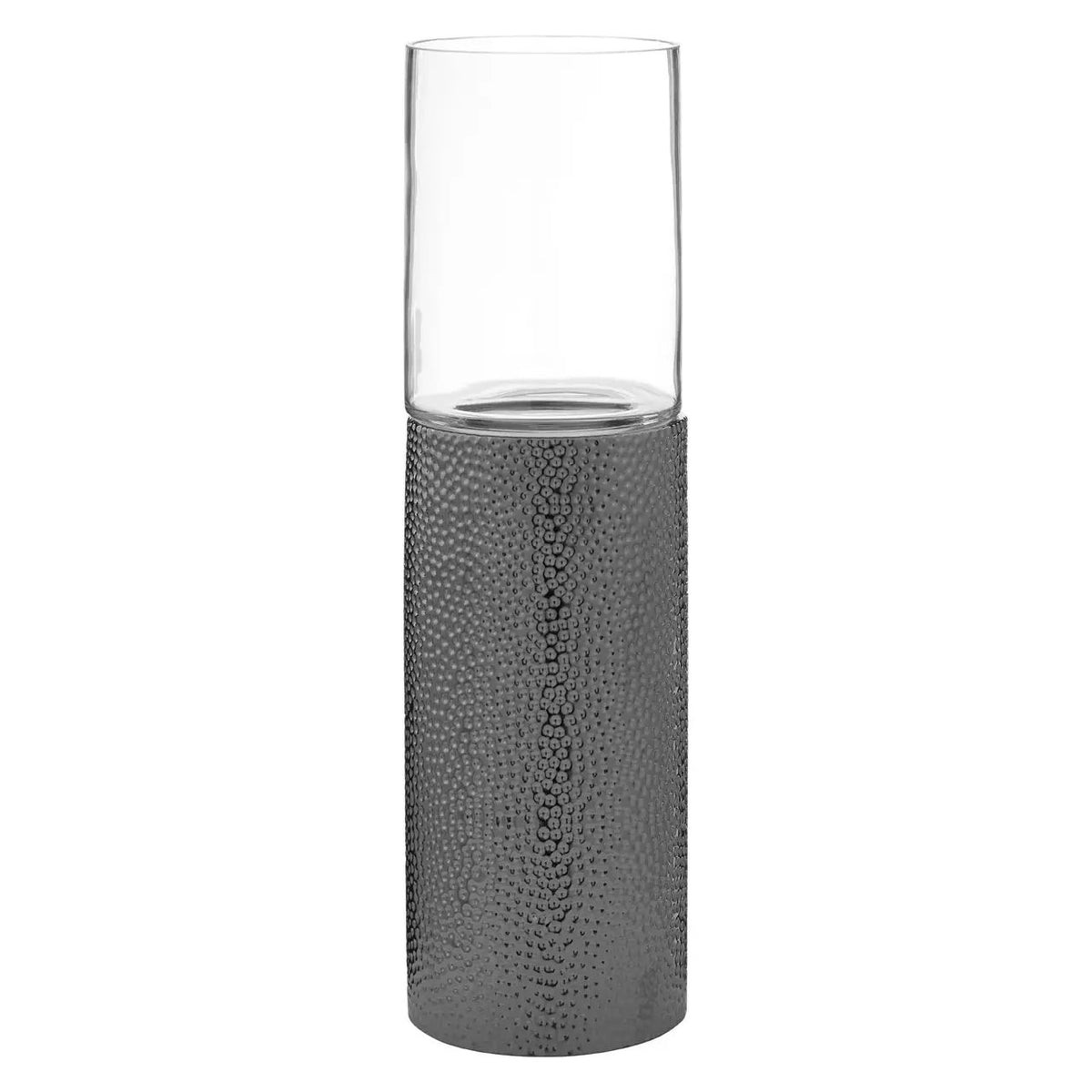 Hartele Medium Clear Glass & Nickel Finish Base Pilar Candle Holder