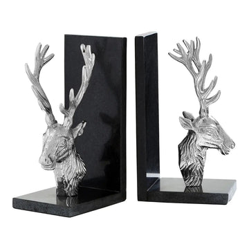 Livre 2Pc Aluminium Stag Black Marble Base Bookends