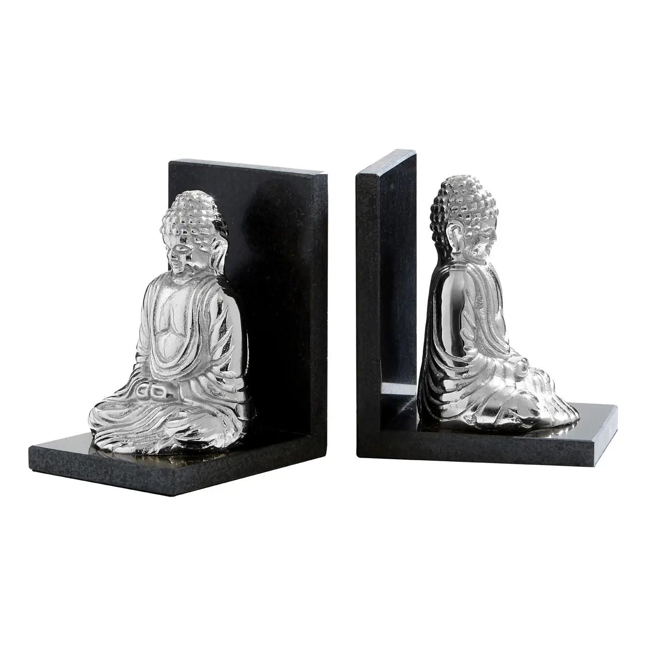 Zen Silver Buddha Head Bookends