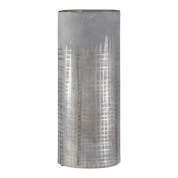 Embres Small Silver Finish Ceramic Cylindrical Flower Vase