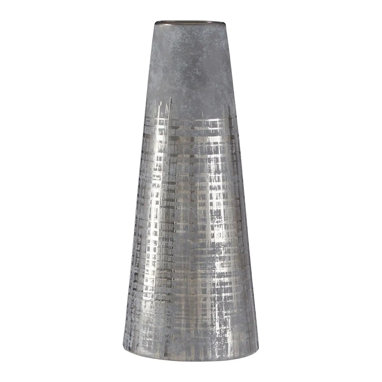 Embres Small Silver Finish Ceramic Conical Flower Vase