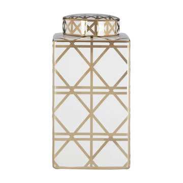 Keira Small White & Gold Ceramic Decorative Ginger Jar