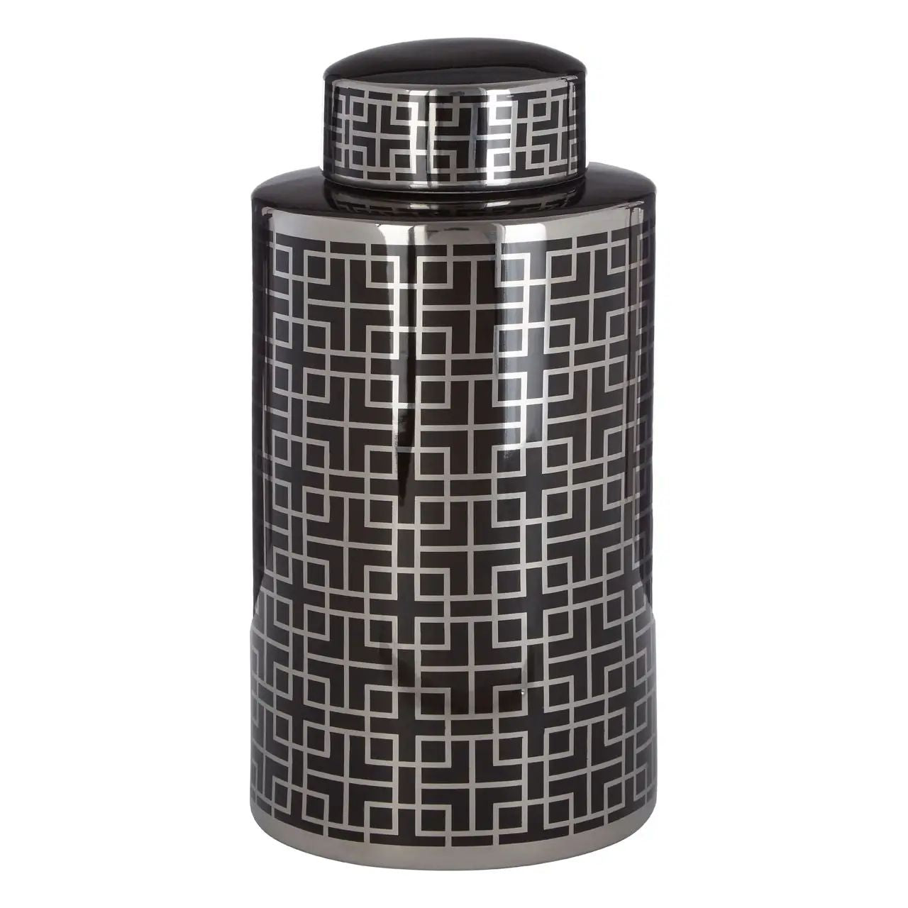 Darian Black & Silver Finish Large Ceramic Jar