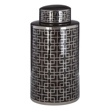 Darian Black & Silver Finish Small Ceramic Ginger Jar