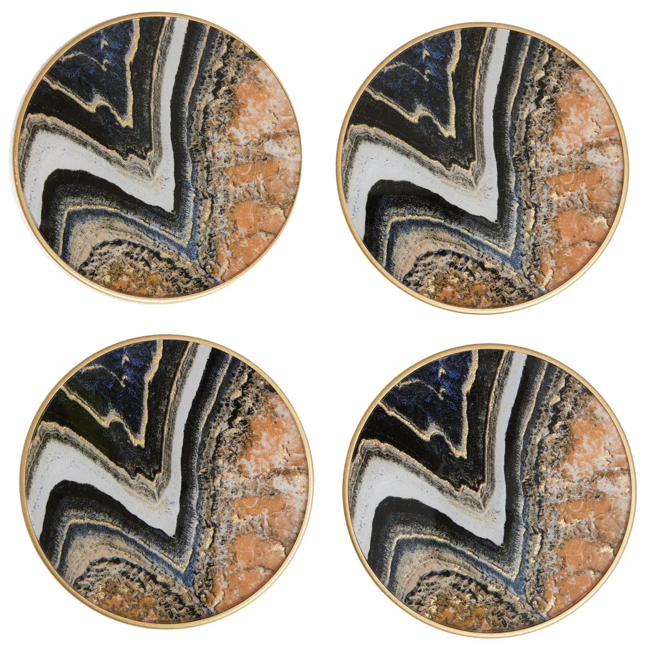 Selena Set of 4 Orange Gold Round Abstract Coasters