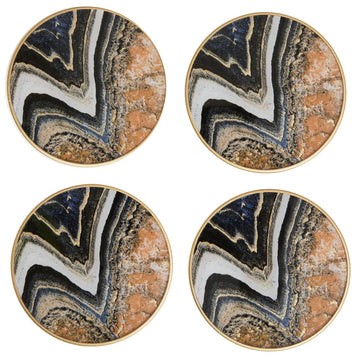 Selena Set of 4 Orange Gold Round Abstract Coasters
