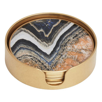 Selena Set of 4 Orange Gold Round Abstract Coasters