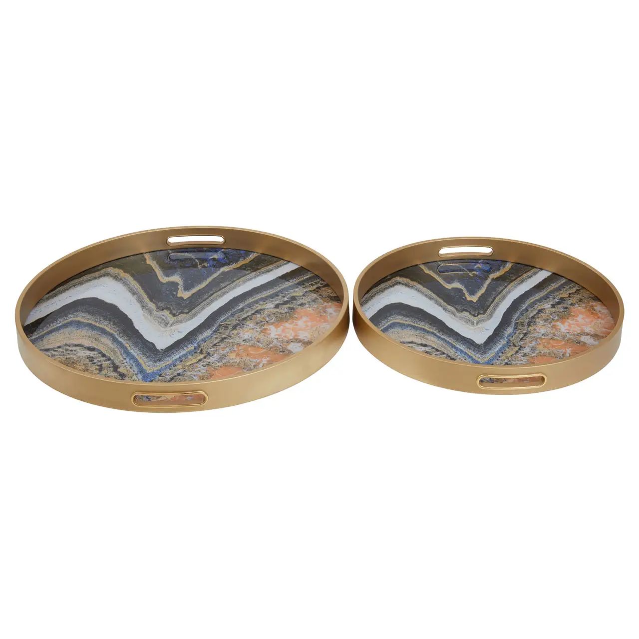 Selena Set of 2 Orange Gold Abstract Round Trays