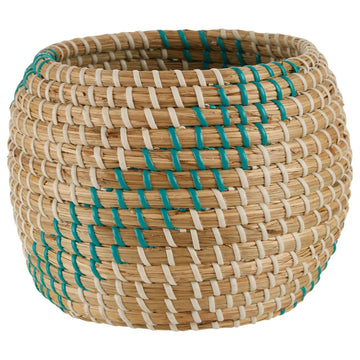 Gora Green & White Accent Natural Seagrass Woven Planter