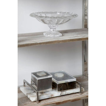 Savira Clear Glass Ribbed Pattern Wide Lip Fruit Bowl