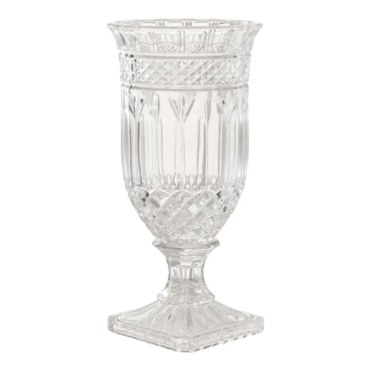 Savira Clear Glass Square Base Footed Vase