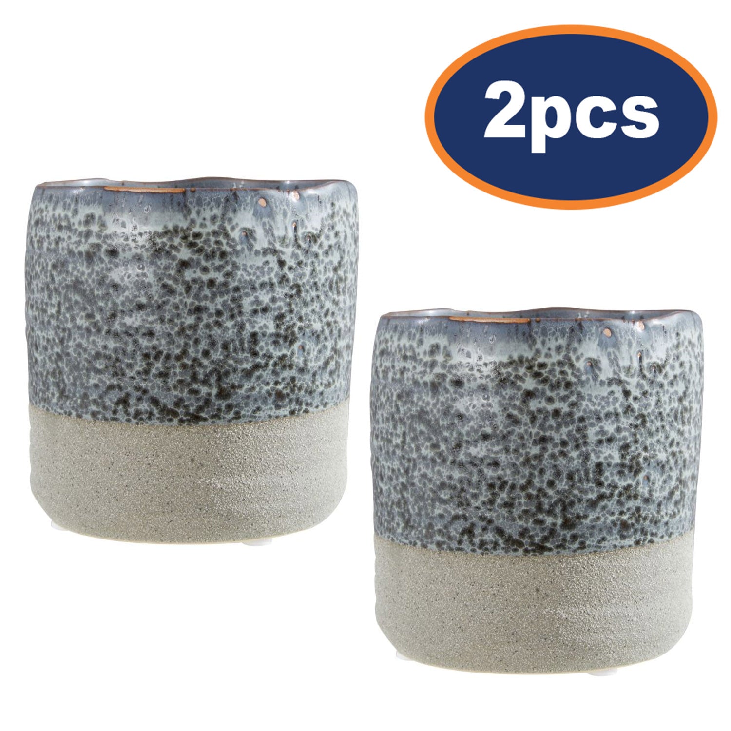 2pcs Caldera 2-Tone Grey Stoneware Small Planter Flower Pot