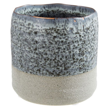 2-set Blue Aqua & Speckled Grey Caldera Stoneware Small Flower Pot