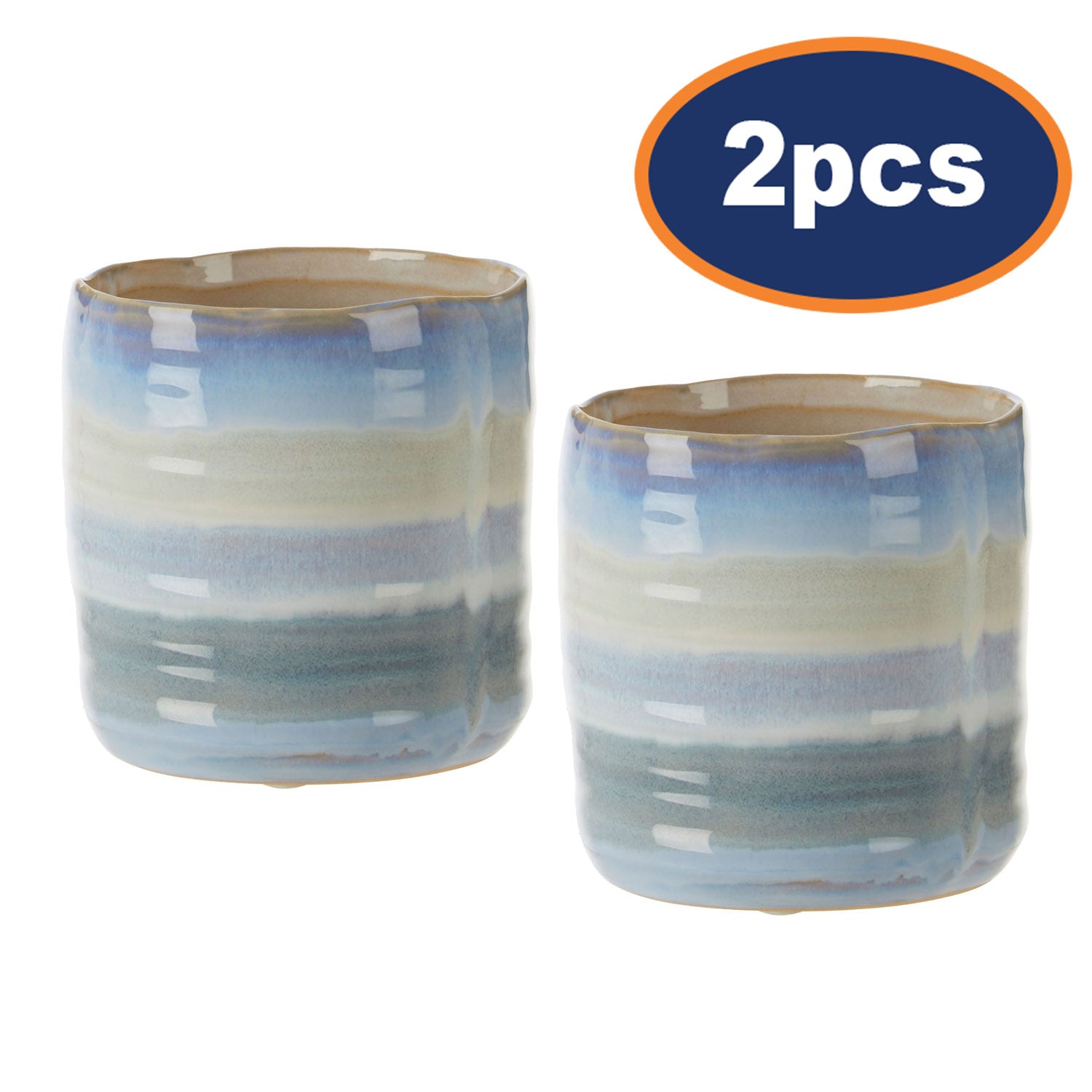 2pcs Caldera 2-Tone Aqua Blue Stoneware Small Planter