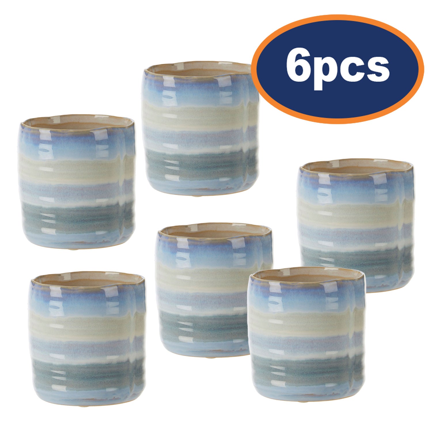 6pcs Caldera 2-Tone Aqua Blue Stoneware Small Planter