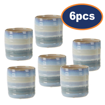 6pcs Caldera 2-Tone Aqua Blue Stoneware Small Planter