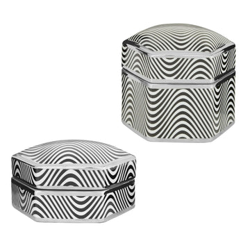 2Pc Amela Large & Small Black White Ceramic Trinket Boxes