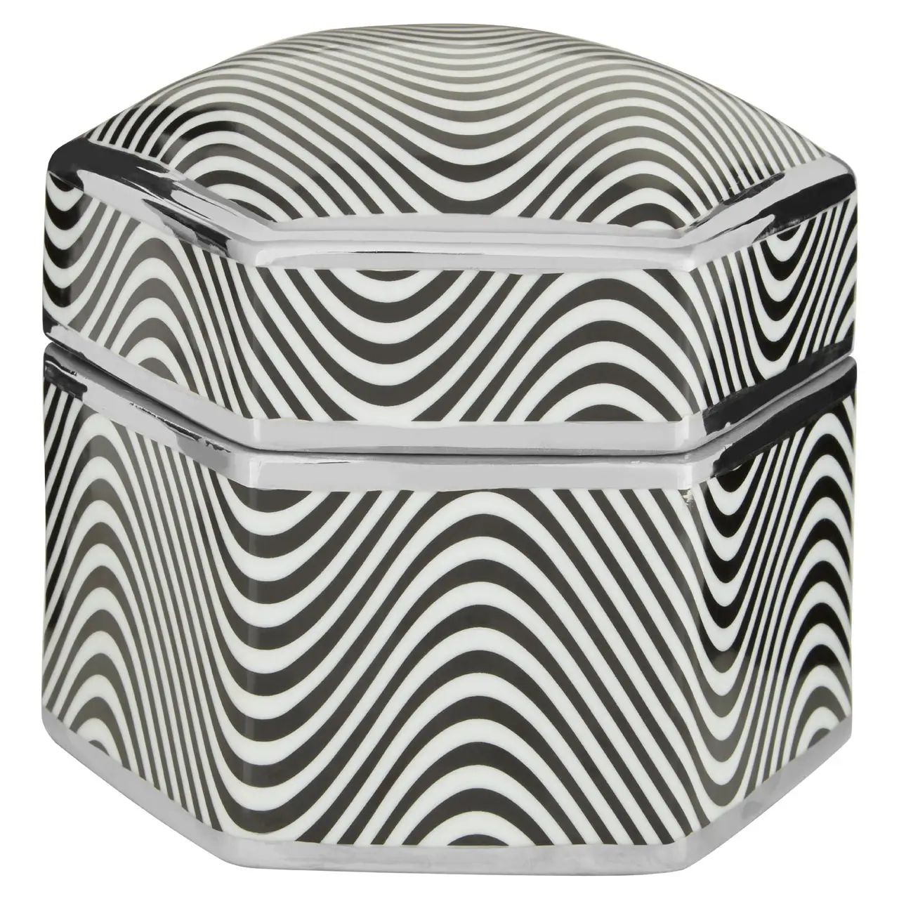 Amela Large Black & White Ceramic Trinket Box