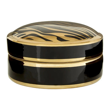 Caylee Small Black & Gold Zebra Lid Ceramic Trinket Box