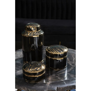 Caylee Small Black & Gold Zebra Lid Ceramic Trinket Box