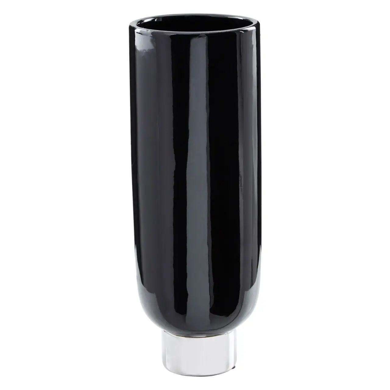 Cally Small Black & Silver Stoneware Pedestal Vase