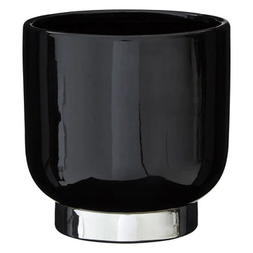Cally Small Black & Silver Stoneware Planter