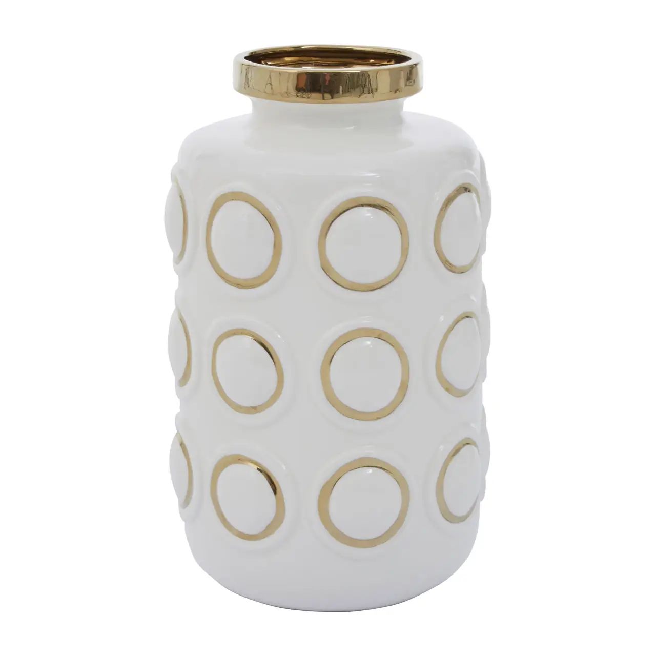 Kurva Large White & Gold Circles Ceramic Vase