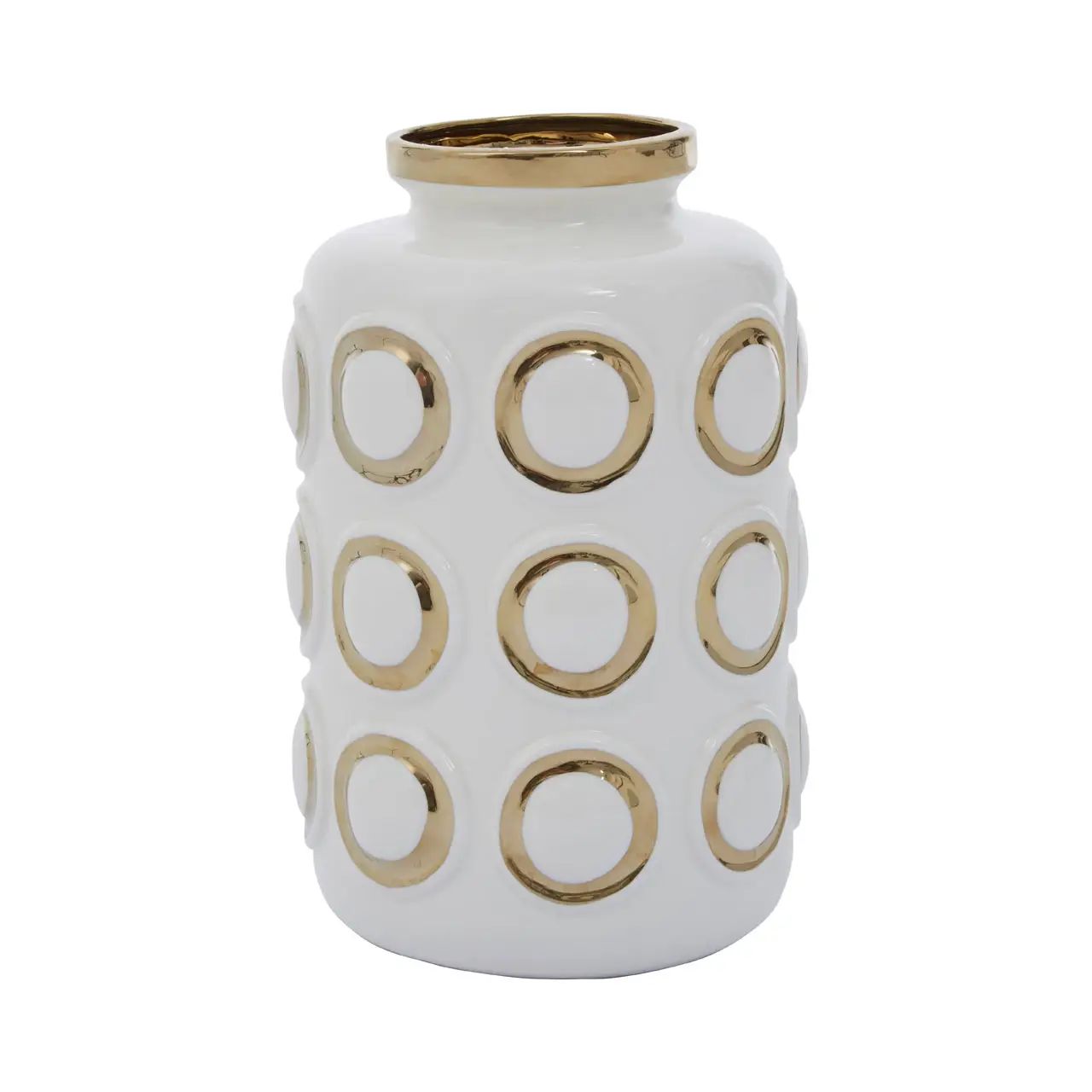 Kurva Small White & Gold Circles Ceramic Vase