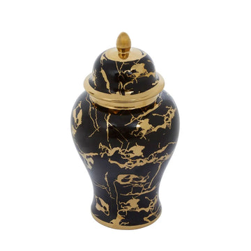 Marmo Large Black & Gold Marble Effect Ceramic Jar