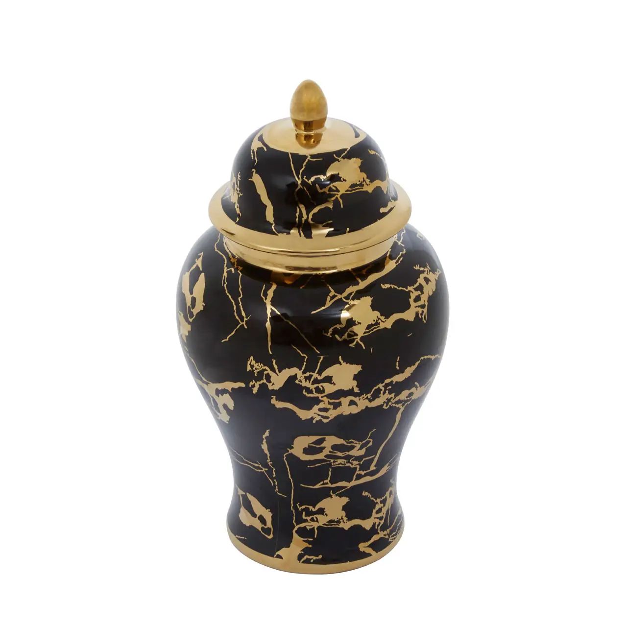Marmo Small Black & Gold Marble Effect Ceramic Ginger Jar