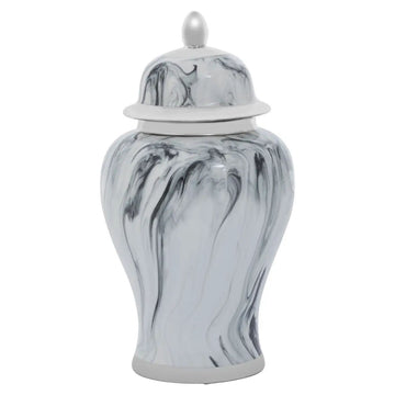 Marmoza Large Grey & White Marble Effect Ceramic Ginger Jar