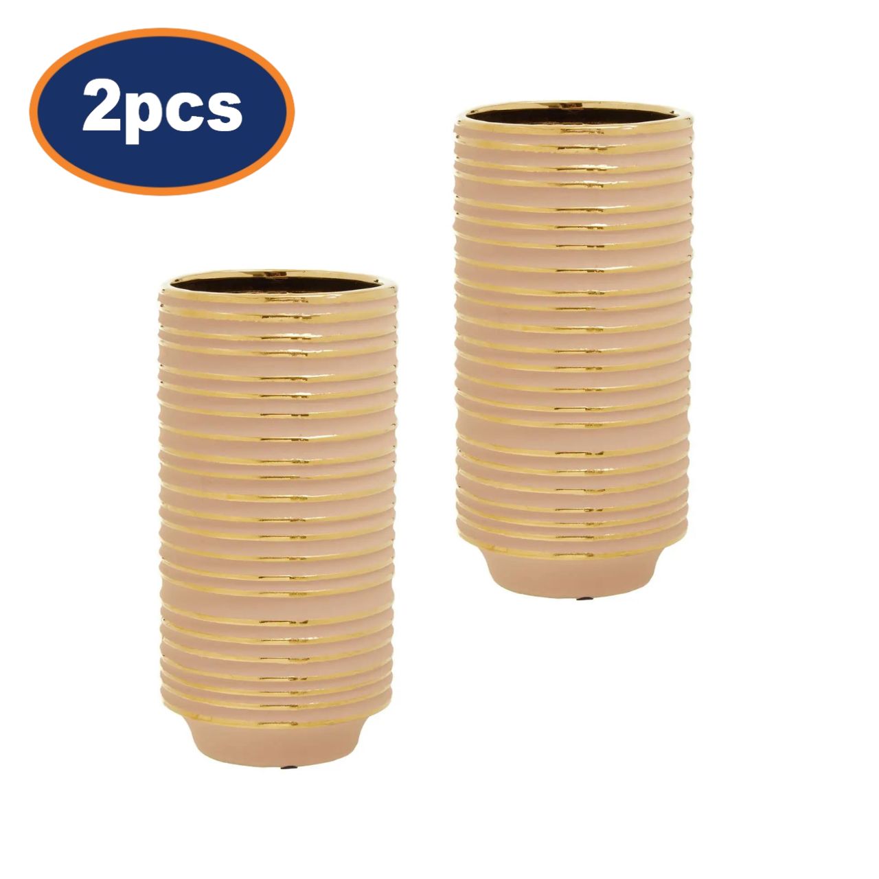 2Pcs Halen Small Pink & Gold Stripes Ceramic Vases