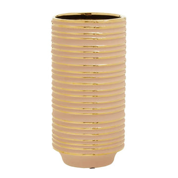 Halen Small Pink & Gold Stripes Ceramic Vase