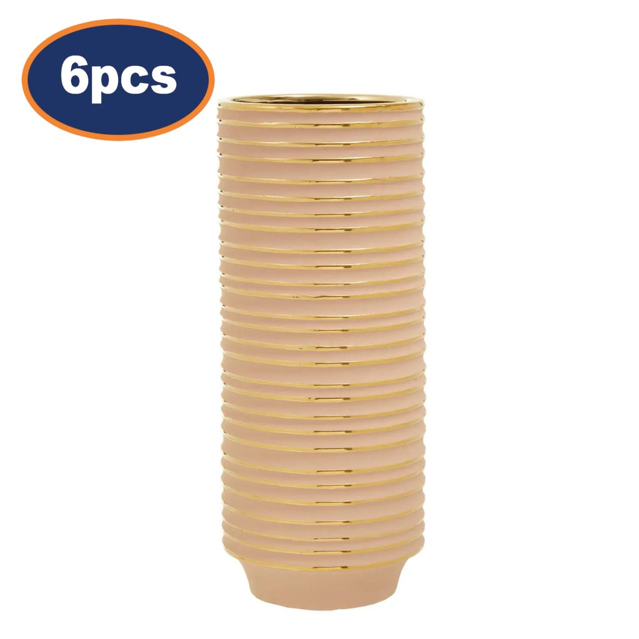 6Pcs Halen Large Pink & Gold Stripes Ceramic Vases