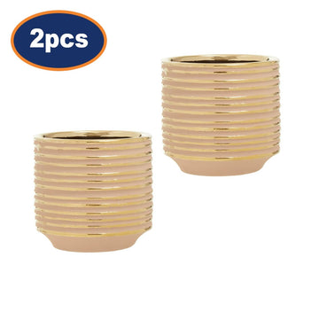 2Pcs Halen Small Pink & Gold Stripes Ceramic Planters