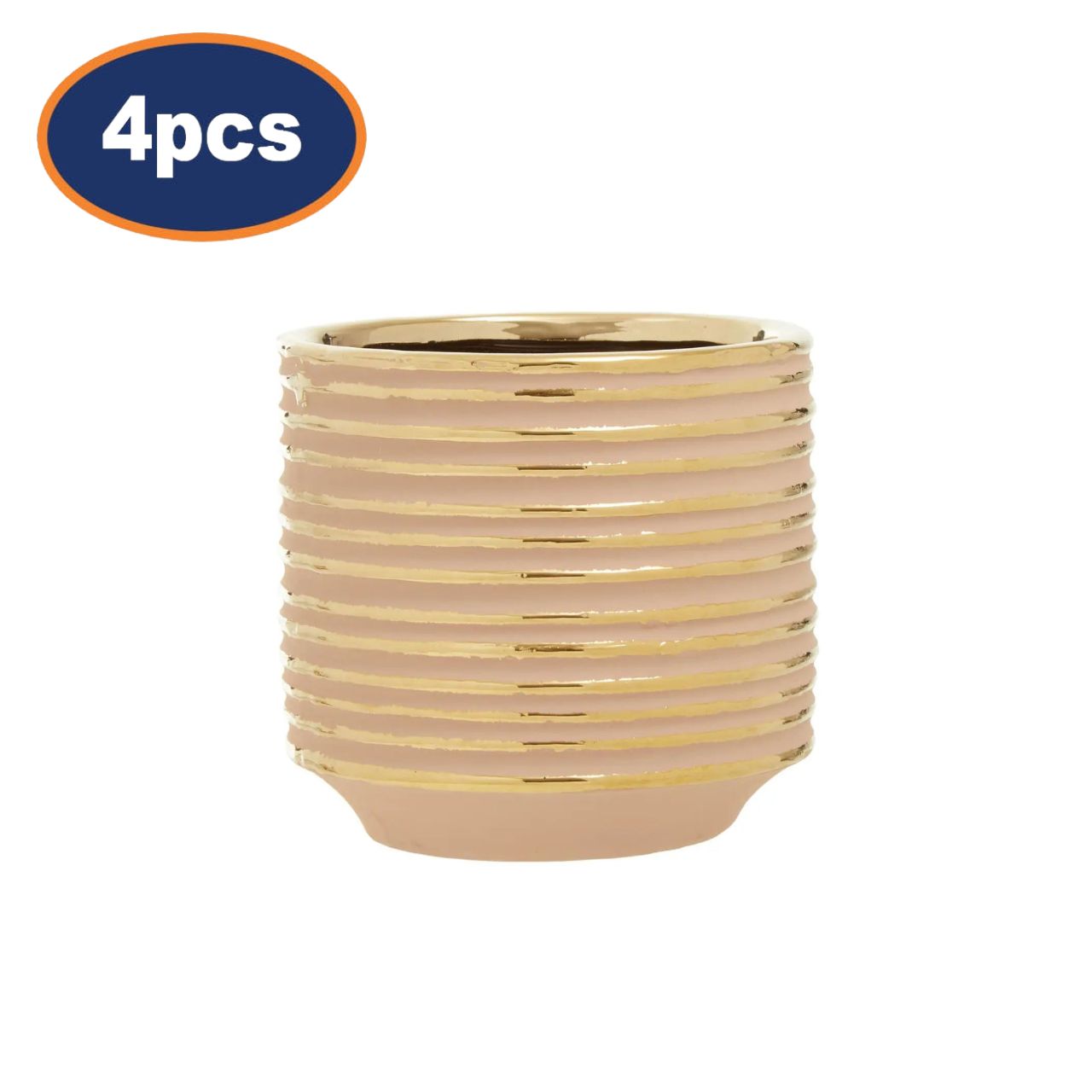 4Pcs Halen Small Pink & Gold Stripes Ceramic Planters