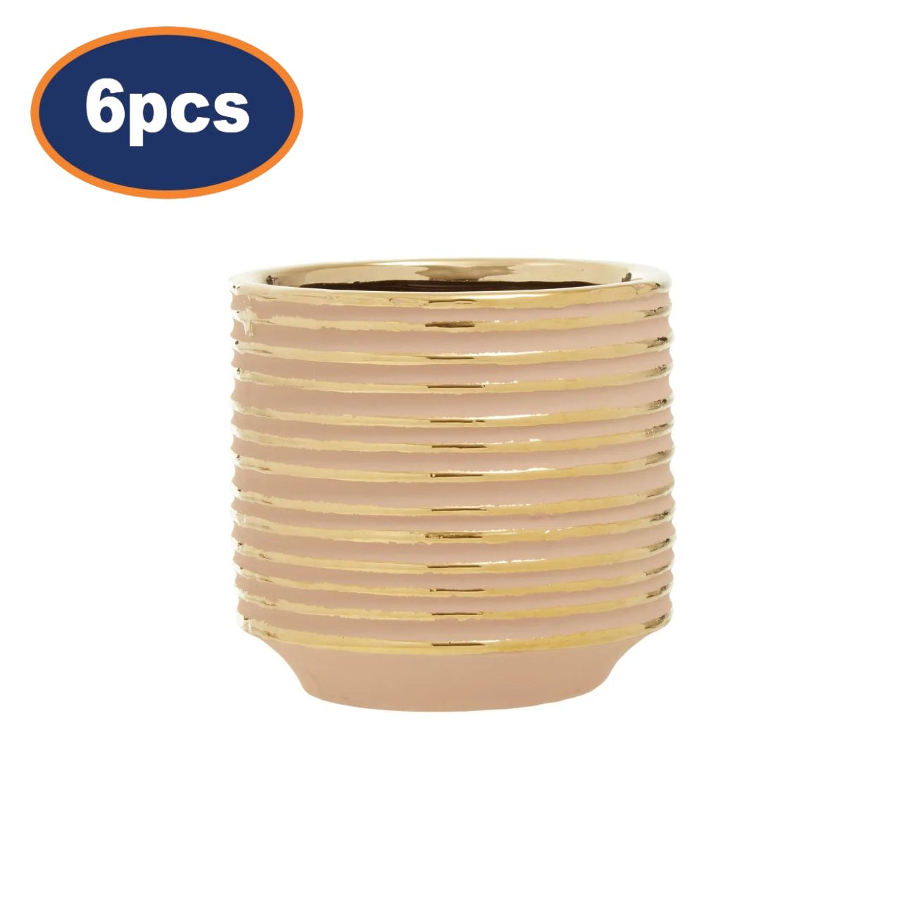 6Pcs Halen Small Pink & Gold Stripes Ceramic Planters