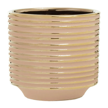 Halen Large Pink & Gold Stripes Ceramic Planter